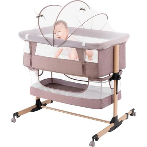 nordmiex 3 in 1 Baby Crib Bedside Crib,Baby Bassinet,Baby Bed Adjustable Portable Bed for Infant/Baby,Light Beige