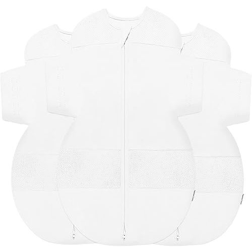 Happiest Baby SNOO Sleep Sack - 100% Organic Cotton Baby Swaddle Blanket - Doctor Designed Promotes Healthy Hip Development - 3-Pack Bundle (White, S, M, L)