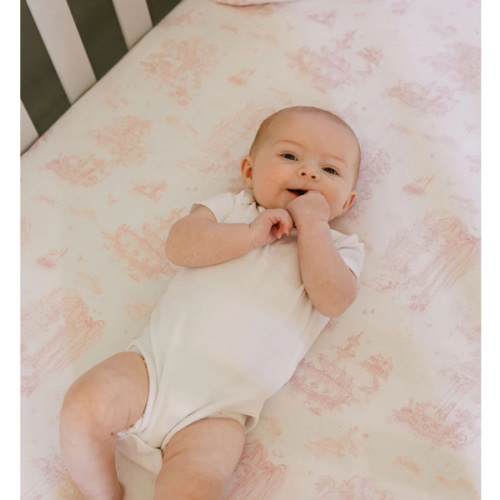 Spring Toile Pink Fitted Crib Sheet