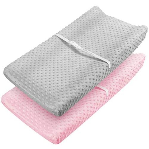 Babebay Changing Pad Cover - Ultra Soft Minky Dots Plush Changing Table Covers Breathable Changing Table Sheets Wipeable Changing Pad Covers Suit for Baby Boy and Baby Girl (Pink & Lt Gray)