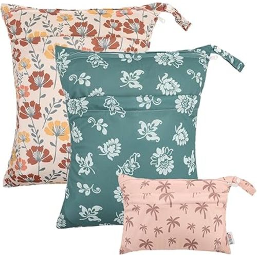 ALVABABY 3 pcs Cloth Diaper Wet Dry Bags Waterproof Reusable with Two Zippered Pockets Travel Beach Pool Daycare Soiled Baby Items Yoga Gym Bag for Swimsuits or Wet Clothes Small Medium Large 3L-SML14