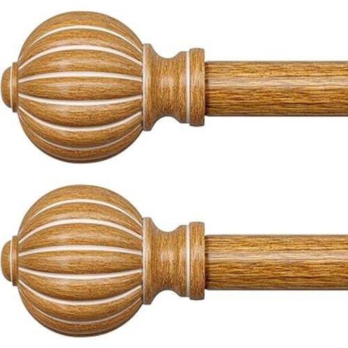 2 Pack Imitation Wood Curtain Rods for Windows 28 to 48 Inch, 1 Inch Adjustable Heavy Duty Decorative Drapery Rods with Classic Finials, Light Imitation Wood Window Curtain Pole, Size 18-45''