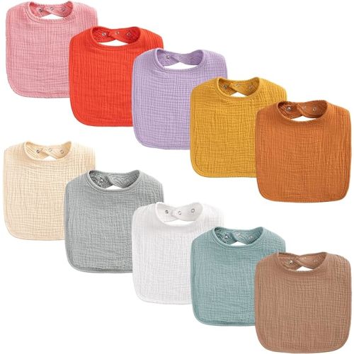 HBselect Muslin Baby Bibs 10 Pack,Unisex Baby Bibs with Bandana Drool Bibs Cotton
