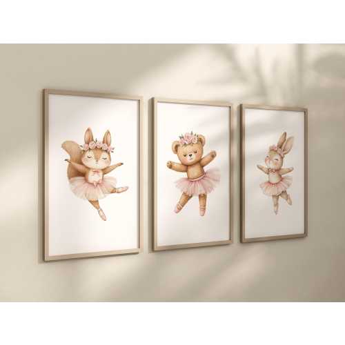 Ballerina animals, baby room decor girl, Elephant nursery, bunny nursery, bear nursery, nursery prints girl, ballet prints, ballet animals