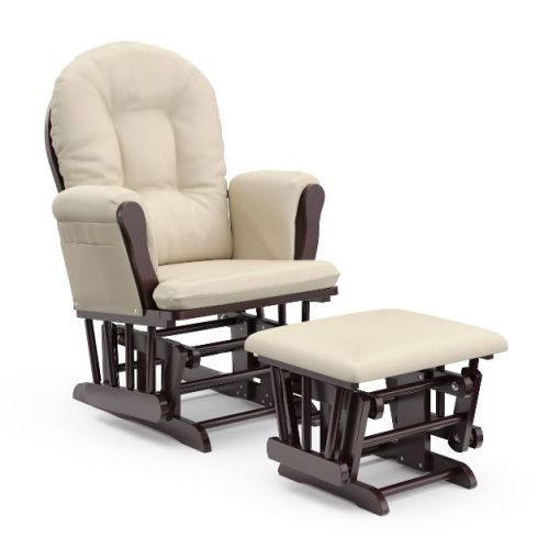 Storkcraft Hoop Glider Nursery Rocking Chair And Ottoman - Natural Frame/beige Fabric