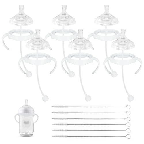 Straw Cup Soft Conversion Kit for Philips Avent Natural Baby Bottle, Toddler Transition Kit with Silicone Straw Top Nipple, Weighted Straw, Bottle Handle, Cleaning Brush, Spill-Proof, BPA-Free, 6-Pack