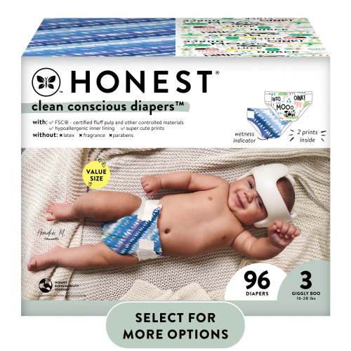 The Honest Company, Clean Conscious Disposable Baby Diapers, Size 3, 96 Count (Select for More Options)