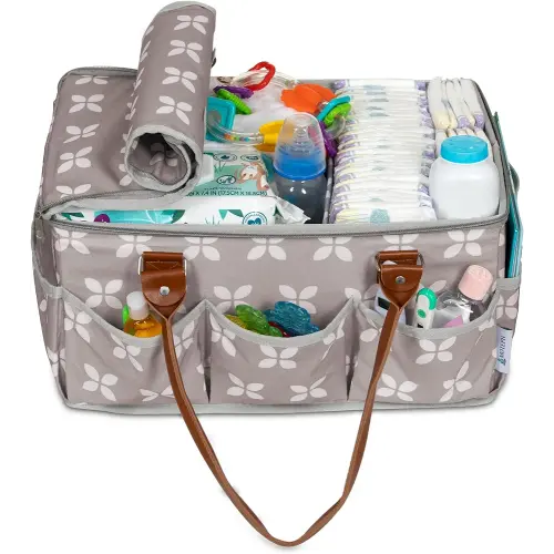 Moteph Diaper Caddy Organizer - Baby Caddy with Lid, Car Diaper Caddy, with Zip-Top Cover - Tan