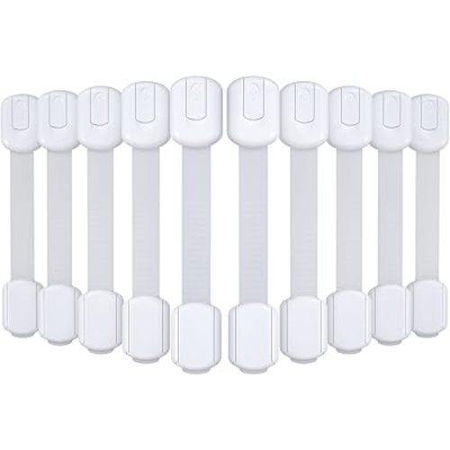 4our Kiddies 10 Pack Baby Proof Cabinet Locks, Child Safety Drawer Locks with 6 Extra 3M Adhesives, Childproof Cabinet Strap Locks for Drawers, Cupboards, Refrigerators, Adjustable No Drilling