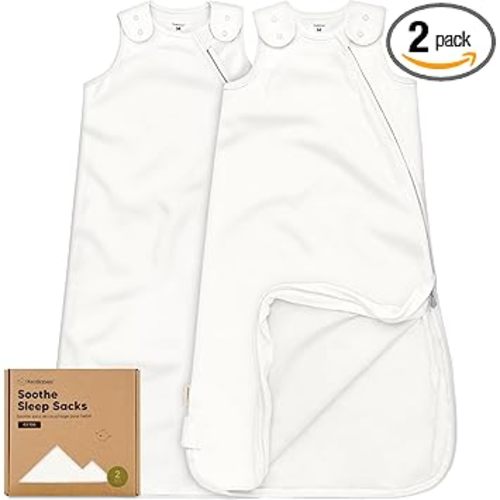 2-Pack Organic Baby Sleep Sacks, 100% Cotton - Soft & Breathable 0.5TOG Baby Wearable Blanket,Toddler Sleeping Sack 6-18 months, Easy to Wear Transitional Swaddles for Newborns,Infants (Soft White, M)
