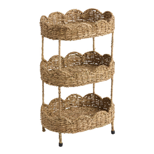Daisy Oval Natural Seagrass Scalloped 3 Tier Storage Tower