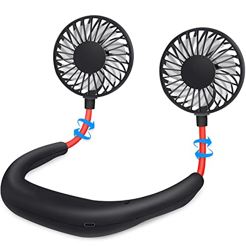Portable Neck Fan Rechargeable USB Hands-Free Fan Personal 360° Double Headed Free Rotation 3 Speed Adjustable Wearable Face Mini Small Fan Perfect for Working, Office, Reading, Traveling ahd Outdoo