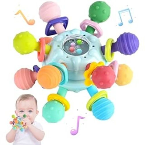 Baby Teething Toys - Infant Sensory Chew Rattles Toys - Newborn Montessori Learning Developmental Toy - Teethers for Babies 0 3 6 9 12 18 Months - Shower Gifts for 1 2 One Two Year Old Girls Boys