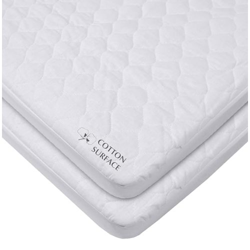 American Baby Company 2 Pack Waterproof Fitted Mini Crib Mattress Protector 38" x 24" - 100% Cotton Quilted Top, Noiseless, Ultra-Soft & Breathable Pack n Play and Mini Crib Mattress Cover