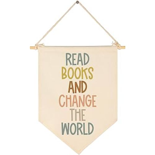 Read Books And Change The World-Classroom Decor-Inclusive Classroom Decor-Welcome Gift-Teacher Gift-Canvas Hanging Pennant Flag Banner Wall Sign Decor Gift-Birthday Christmas Gift