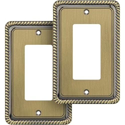 Henne Bery Rope Edge Decorative Wall Plate Switch Plate Outlet Cover (Single Decorator, 2 Pack, Antique Brass)