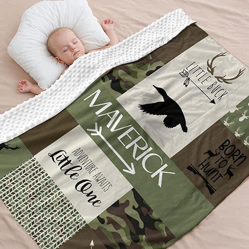 Camo Woodland Personalized Baby Blanket - Personalized Baby Blankets for Boys-Custom Baby Blankets for Boys - Personalized Baby Boy Gifts- Woodland Nursery Décor - Baby Camo Baby (Camo Woodland)