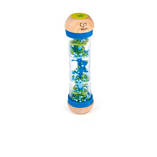 Hape Beaded Raindrops | Mini Wooden Musical Shake & Rattle Rainmaker Toy, Blue, Model Number: E0328B