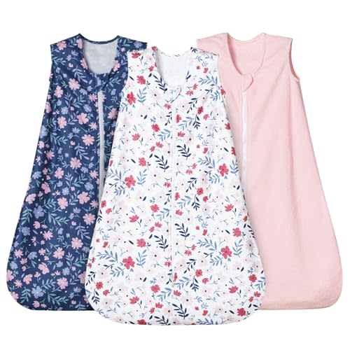 david's kids 3 Pack Micro Fleece Baby Sleep Sack 12-18 Months, Soft Baby Wearable Blankets with 2-Way Zipper, Comfy Sleeping Bags for Toddler Girls Neutral, Large Size, Floral