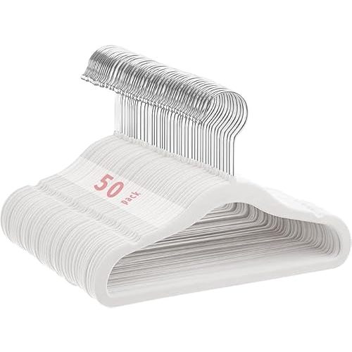 Velvet Baby Hangers 50 Pack, 11 Inch Kids Non Slip Hangers, Premium Childrens Hangers for Clothes, Space-Saving Nursery Hangers, Perfect Infant/Toddler Clothes Hangers for Daily Use(White)
