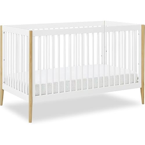 Delta Children Casey 4-in-1 Convertible Crib - Greenguard Gold Certified, Bianca White/Natural