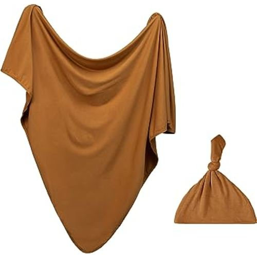 Swaddle Blanket & Hat Set | Receiving Blanket | Soft & Cozy | 47" x 47" Size for Newborns, Infants, and Toddlers - (Copper)