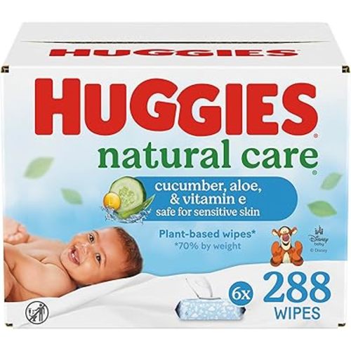 Huggies Natural Care Cucumber, Aloe and Vitamin E Baby Wipes, Hypoallergenic, Scented, 6 Flip-Top Packs (288 Wipes Total), Packaging May Vary