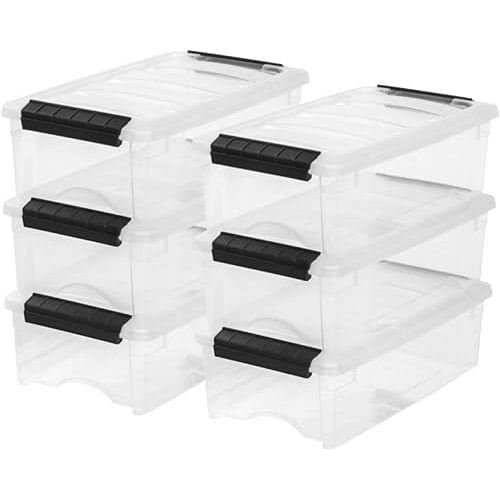 IRIS USA 6-Pack Storage Bins with Lids, 6 Quart, Made in USA Stackable See-Through Organizing Solution Latches Durable Nestable Containers Secure Pull Handle, BPA-Free Plastic