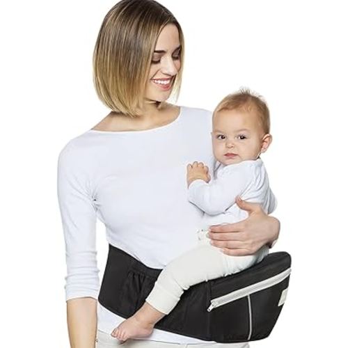 Baby Carrier with Hip Seat, Ergonomic Front Carrier for Newborns & Toddlers, Adjustable Waistband with Strong Support, Large Pocket Design, Black