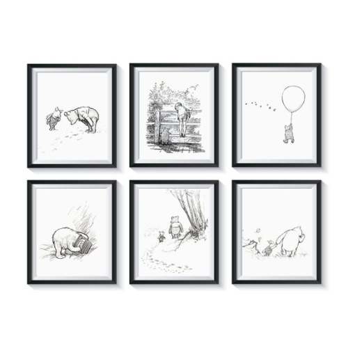 Winnie the Pooh Sketch Art Prints Qty 6 Classic Pooh Vintage - Etsy