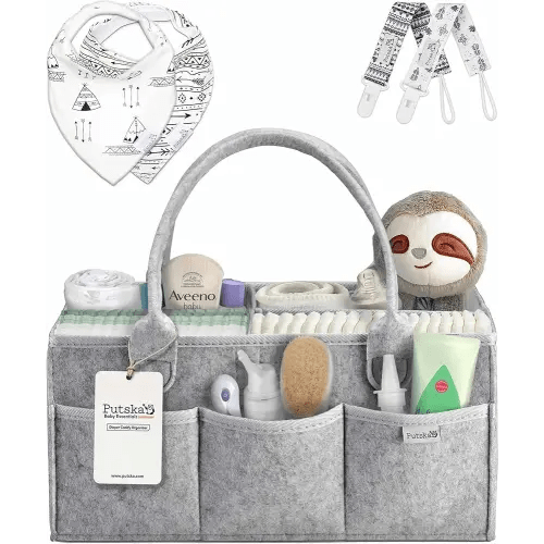 PUTSKA Baby Diaper Caddy Organizer Nursery Basket Set A Baby Basket Gift Registry For Baby Shower List. This Is A Baby Must Haves Essentials. Neutral Baby Stuff For Newborn Boy Nursery Decor Or Girl