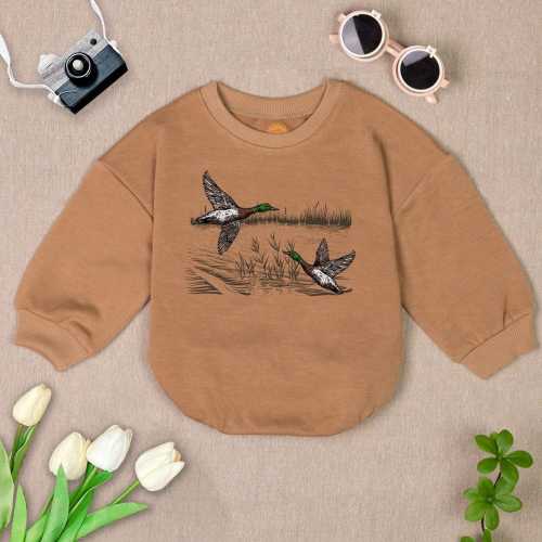 Mallard Ducks Fall Romper Sweatshirt, Waterfowl Duck Outfit, Animal Lover Baby Gift, Animals Graphic, Hunting Baby Outfit, Cute Baby Shower
