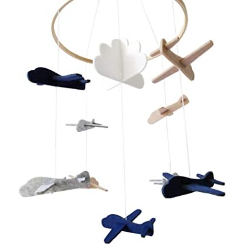 Baby Crib Mobile (Airplanes in The Clouds) - Nursery Decoration Ceiling Mobile and Baby Shower for Boys & Girls - Grey and White