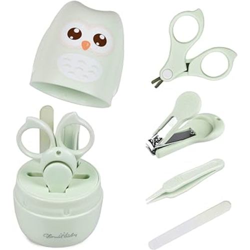 Baby Nail Kit, Baby Manicure Kit and Pedicure kit with Cute Owl Shape Case. Baby Nail Clipper, Scissor, Baby Nail File & Tweezer for Newborn, Infant & Toddler, Mothers Day Gifts(Green)