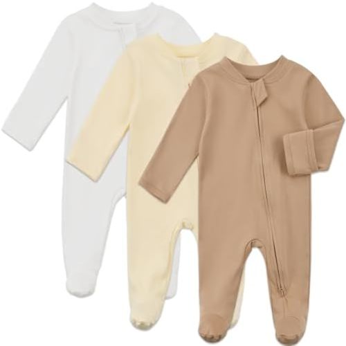 3-6 M Two-Way Zip Cotton Footed Onesie with Mitten Cuffs