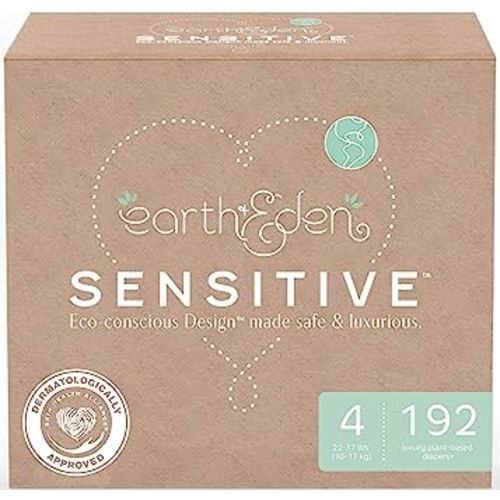 Earth & Eden Sensitive | Eco-Conscious & Hypoallergenic Diapers | Size 4 | 192 Count