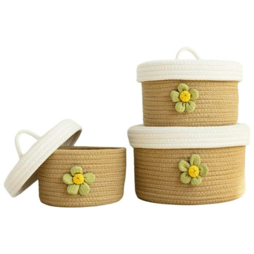 TENEBRALUX Handmade 3-Piece Large Covered Storage Baskets: Woven Fresh Style Organizer for Home Decor & Misc. Items