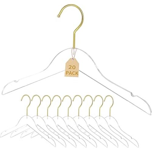 20 Pcs Acrylic Hangers,Clear Children's Hangers, Gold Baby Acrylic Hangers,Premium Hangers for Kids Clothes Closet
