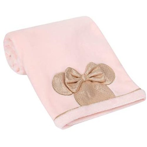 Lambs & Ivy Disney Baby Pink/Rose Gold Minnie Mouse Appliqued Baby Blanket