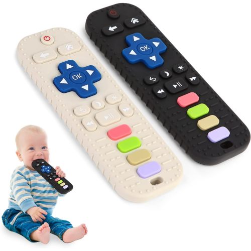 sixwipe 2 Pack Soft Silicone Baby Teething Toys for Infant Toddlers, Remote Control Shape Teether Toys for Babies 0-12 Months, TV Remote Relief Soothe Babies Gums Set, BPA Free, Dishwasher Safe