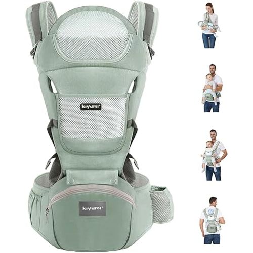 KIYUMI Baby Carrier with Hip Seat, 6- in-1 Baby Carrier Newborn to Toddler, Ergonomic M Position with Head Support and Breathable Mesh,Adjustable Removable Baby Sling Carrier (7-45 lbs) BXLU