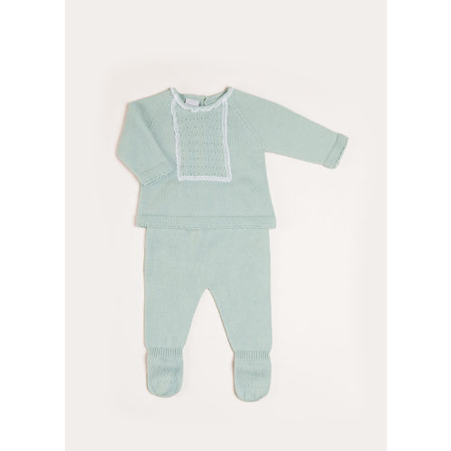 Lace Trim Knitted Set in Green (1-12mths)