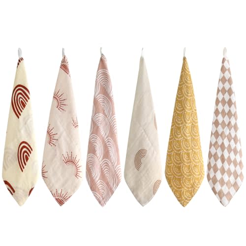LifeTree Baby Muslin Washcloths, Soft 6 Pack Baby Wash Cloths Unisex for Boys Girls, 70% Viscose from Bamboo and 30% Cotton Bath Face Towels, Bibs for Newborn with Sensitive Skin, 10.6x10.6 inches