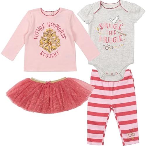 Harry Potter Baby Girls Bodysuit Graphic T-Shirt Mesh Skirt and Leggings 4 Piece Layette Set Newborn to Infant