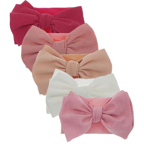 Baby Girl Nylon Hairband with Bows, 5 Count (Pack of 1), for Infant, Extra Stretchy, Handmade