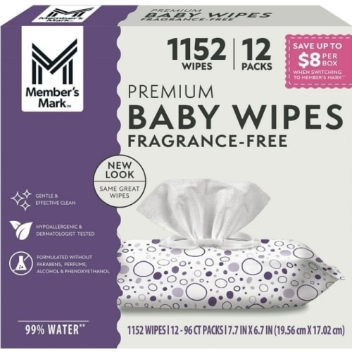 Member's Mark Premium Baby Wipes, Fragrance Free, 12 pk., 1152 Wipes - Sam's Club