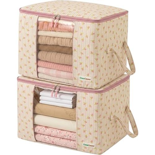 Chaos Cleared Kids Storage Bags – 100% Cotton Canvas Toy & Clothes Organizer with Cute Design – Storage Bin for Stuffed Animals, Baby Items & Clothes with Zipper & Handles (Tulip Stripe Print)