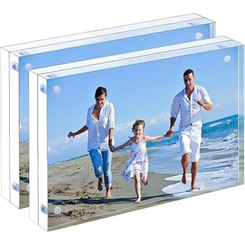 Acrylic Picture Frame, 2pack 5x7 Inch Clear Photo Double-Sided Frames, Magnetic 12+12MM Thickness Picture Frame Clear Photo Frame Stand, Double-Sided Acrylic Frame Stand