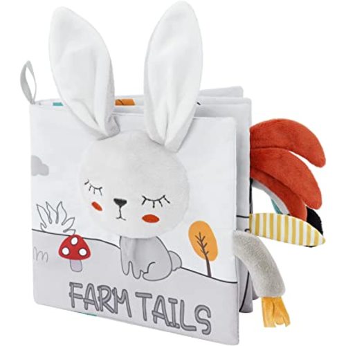Vicloon Cloth Books, 3D Touch Feel High Contrast Cloth Book, Baby Books Toys for Baby 0-12 Months, Soft Baby Books Touch and Feel Crinkle for Infants Toddler Gifts Toy(Rabbit)