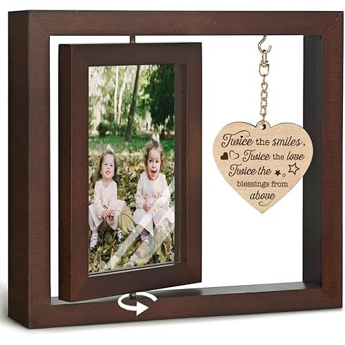 Twice The Smiles Twice The Love Twins Pregnancy Announcement Souvenir Picture Frame Gifts for Mom Dad Grandma Grandpa, Twins Frame Gifts for Babies, Twice The Blessings from above Wood Picture Frame4*6